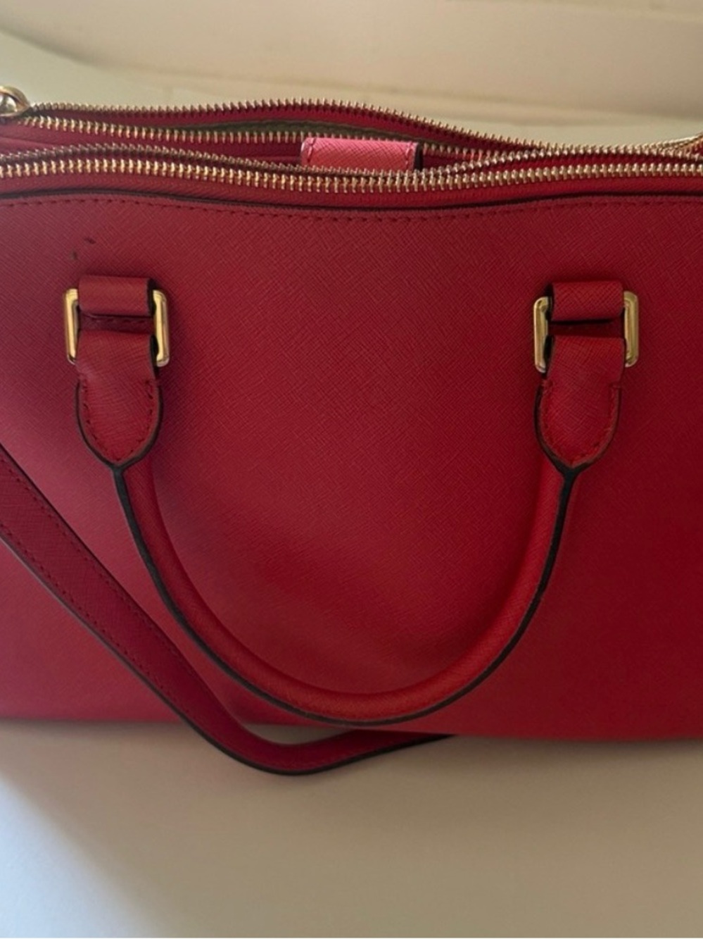 MICHAEL KORS Red/Pink Saffiano Satchel with Gold Hardware - Picture 7 of 12